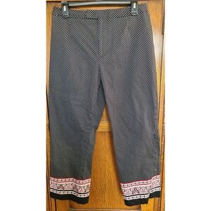 Studio G Black White Polka Dot Paisley Border Crop Pants Size 8 Cotton Spandex